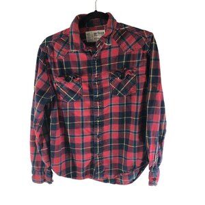 Urban Pipeline Mens Flannel Shirt Button Down Chest Pockets Cotton Plaid Red M